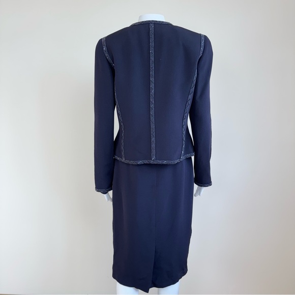 Louis Feraud 100% Silk Black Label Navy Blue Skirt Set Beaded Beads Embroidered - Picture 5 of 17